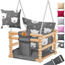 Balançoire pour enfants Siège de balançoire avec rembourrage Balançoire en bois avec anti-bascule jusqu'à 60KG Réglable en hauteur Indoor & Outdoor