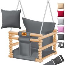 Balançoire pour enfants Siège de balançoire avec rembourrage Balançoire en bois avec anti-bascule jusqu'à 60KG Réglable en hauteur Indoor & Outdoor