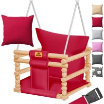 Balançoire bébé Siège de balançoire avec rembourrage Balançoire en bois avec anti-bascule jusqu'à 60KG Réglable en hauteur Intérieur & Extérieur