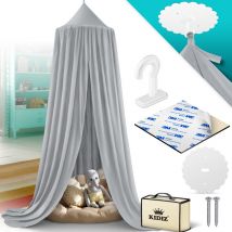 Baldachin Kinderzimmer Betthimmel babybett für Schlafzimmer Inkl. Aufbewahrungstasche ohne Bohren Saumlänge ca. 270cm Moskitonetz Insektennetz Grau