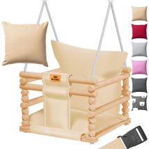 Kidiz - Columpio infantil Asiento de columpio acolchado Columpio de madera antivuelco hasta 60 kg Altura regulable interior y exterior Beige