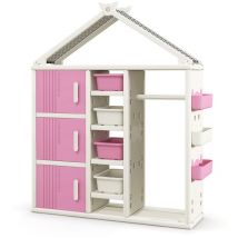COSTWAY Kids Costume Storage Closet Children Pretend Dresser Armoire Closet-Pink