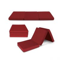 Visco Therapy - Kids Tri-Folding Futon Mattress, Faux Leather Guest z bed, Travel Bed Mattress - Red