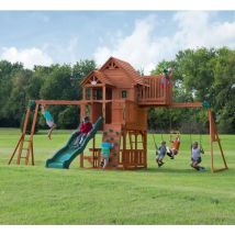 Uniquehomefurniture - Kids Garden Playhouse Outdoor Children Slide Large Swing Set Wooden Tree House