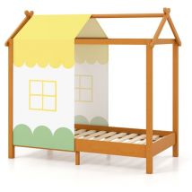 Costway - Kids Playhouse Platform Children Kids House Bed Frame w/Removable Bed Canopy