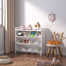 Xample - Kids Storage Unit Toy Box Organiser Bookshelf With Removable Baskets, for Bedroom, Nursery, Playroom (White Wood/White)