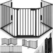 Barrera de Seguridad 300 cm para Niños y Mascotas Reja de Protección de Metal - Premontado Rejilla Protectora Metálica Plegable con Puerta 5 Paneles
