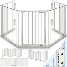 Kiduku - Barrière de sécurité enfant Gris - grande version 305 cm Grille de protection métal - pliable avec porte inclus 5 éléments - Pré-assemblé