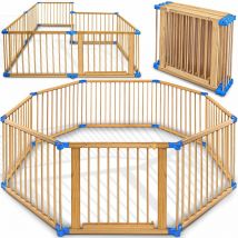 KIDUKU Barrière de sécurité bleu Parc bébé XXL 7,2 mètres, pliant, porte inclus, à 8 pièces, forme individuelle selon votre choix
