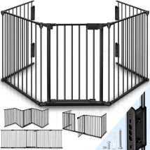 Kiduku - Kaminschutzgitter 300 cm Schwarz Baby Absperrgitter Ofenschutzgitter Laufstall Türschutzgitter