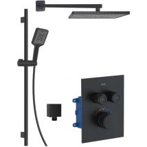 Arkas i - Duschset mit Thermostat-Unterputzarmatur, für 2 Verbraucher, mit Zubehör und Einbaukörper, schwarz matt 20611SPT14 - Kielle