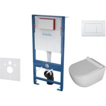 kielle Genesis - Ensemble bâti-support, cuvette Gaia, abattant WC softclose et plaque Gemini III, blanc brillant 30505SS05