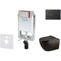 Genesis - Set con modulo di installazione, vaso wc Gaia, copriwater softclose e placca di comando Gemini iv, nero opaco 30505SZ32 - Kielle