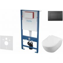 Kielle - Genesis - Set con modulo di installazione, vaso wc Subway e copriwater softclose, CeramicPlus, placca di comando Gemini iii, nero opaco