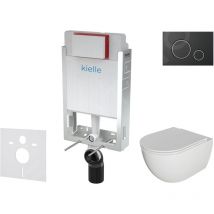 Genesis - Set de bâti-support, cuvette Oudee avec abattant softclose et plaque de déclenchement Gemini ii, noir mat / - Kielle