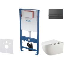 Kielle - Genesis - Set Vorwandelement, wc Gaia mit Softclose-Sitz und Betätigungsplatte Gemini i, schwarz glänzend 30505SS53