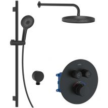 Oudee - Duschset mit Thermostat-Unterputzarmatur, für 2 Verbraucher, mit Zubehör und Einbaukörper, schwarz matt 20602SPT14 - Kielle