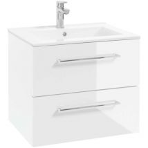 Kielle - Vega - Waschtischunterschrank mit Waschtisch, 60x50x46 cm, 2 Auszüge, Weiß glänzend 50018S60