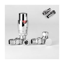 Kiev Corner Designer Thermostatic Radiator Valve trv with Sofia Lockshield with 15mm to 8mm Pipe Reducer