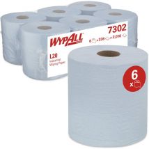 Panno in Carta per la Pulizia Industriale Wypall L20 7302, a Erogazione Centrale, 2 Veli, Colore Azzurro (6 Rotoli x 336 Fogli)