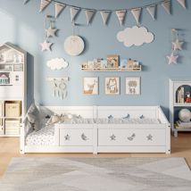 Foerpl-kinder-bodenbett 90 X 200 Cm, Montessori-bett Mit Sicherheitsgitter Und Lattenrost, Verstärktes Kinderbettgestell Aus Massivem Kiefernholz 