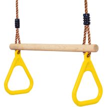 Leogreen - Kinder Holz Trapeze Schaukel mit Kunststoff Turnringe, Aufhängen belastbar bis 150KG, Schaukel Outdoor Kinder, Kinderholz Trapeze Schaukel