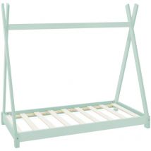 Ml-design - Cama Infantil Tipi Indio Verde Menta 70x140 cm Con Somier Estructura Listones de Madera de Pino Maciza Forma de Casa Mobiliario Juego