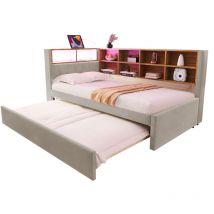 Schlafsofa Flanell Hellgrau 90x200 Cm Mit Ausziehbett 90x190 Cm, Led, Usb-type-c Und Stauraum