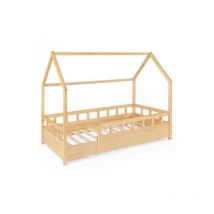 Idmarket - Kinderbett Baumhaus 80 x 160 cm neree Holz mit Lattenrost und Gitter