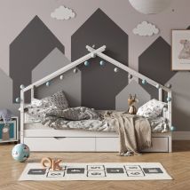 Hausbett Design, Weiß, 90x200 cm mit Gästebett Vitalispa