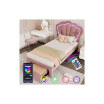 Kinderbett led Einzelbett 90 x 200 cm mit Schubladen Polsterbett APP-Control led Bettgestell Lattenrost und Verstellbares Kopfteil, Bettrahmen