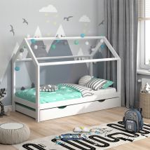 Hausbett Wiki, Weiß, 90x200 cm mit Gästebett Vitalispa
