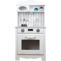 Outdoor Toys - Eva Holzspielküche 43x28,5x93 cm Weiße Spielzeugküche mit Zubehör, LED-Licht und Geräuschen