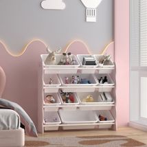 [en.casa] - Kinderregal Vestnes mit 12 Aufbewahrungsboxen 78x86x27 cm Cotton Candy/Weiß