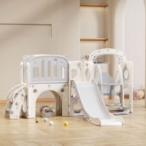 Redom - 7-in-1 Kinderrutsche bestehend aus Rutsche, Schaukel, Plattform, Unterbau, Bohrspiel, Basketballkorb und Treppe - Polyethylen hoher Dichte
