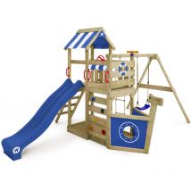 Spielturm Klettergerüst Seaflyer Mit Schaukel & Rutsche, Baumhaus Mit Sandkasten, Kletterleiter & Spiel-zubehör - Blau - Wickey