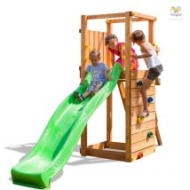 Spielturm 'TipTop', teak, mit Rutsche Leiter und Kletterwand - Fungoo