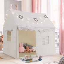 Kinderzelt,Spielzelt,Kindertipi mit Matte und Lichtern,Kinder Spielhaus,125x90x123 cm, Indoor- und Outdoor-Kinderspielzelt(Beige)