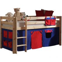 Kinderzimmer Spielbett PINOO-12 mit Textilset Domino in Kiefer massiv natur lackiert, b/h/t: ca. 210/114/106 cm