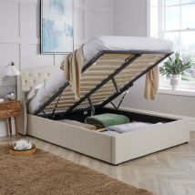 King 5ft Ottoman Storage Bed Cream High Headboard Gas Lift Slatted Base Frame