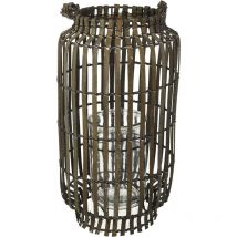 King Home - bambusgrau lanter mit glas 20x54h cm