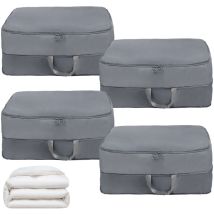 Kingsaid 4pcs Compression Storage Bags With Handles, Clothes Organizer, Self Compressing Moving Bags, Expandable Packing Cubes For Bedding, Duvets, 
