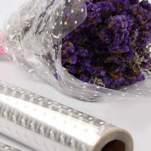 Kingsaid Cellophane Wrap Roll White Dot 100m x 80cm Cellophane Roll Gift Wrappings for Gift Flower Bouquet Baskets Wrapping Arts and Crafts Supplies