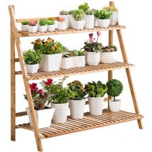 Kingsaid Foldable Plant Stand 3 Tier Flower Ladder Stand Planter Ladder Stand Indoor Outdoor Garden Ladder Display Shelf Wooden Plant Ladder Storage