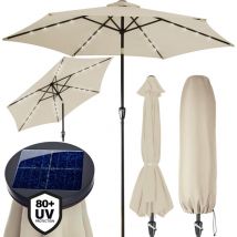 Parasol de jardin extérieur led solaire 300cm Pare-soleil inclinable avec manivelle Protection uv 80+ Crème - Kingsleeve