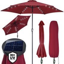 KINGSLEEVE Parasol de jardin extérieur LED solaire 300cm Pare-soleil inclinable avec manivelle Protection UV 80+ Rouge