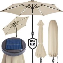 Kingsleeve - Sombrilla de aluminio de ø 300cm Parasol con luces led solar manivela inclinable jardín patio terraza balcón Crema