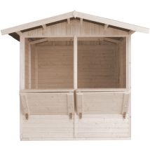 Timbela - Grand stand de vendeur avec comptoir 4 m2, deux fenêtres – extérieures H232x253x263 cm – M149