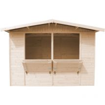 Timbela - Grand stand de vendeur M150 - Avec comptoir 6 m2 - Deux fenêtres - Extérieures - Dimensions H232x336x263 cm
