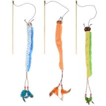 Canne à pêche Kirk avec chenille – Jouet interactif pour chat – Stimule l'éveil des sens